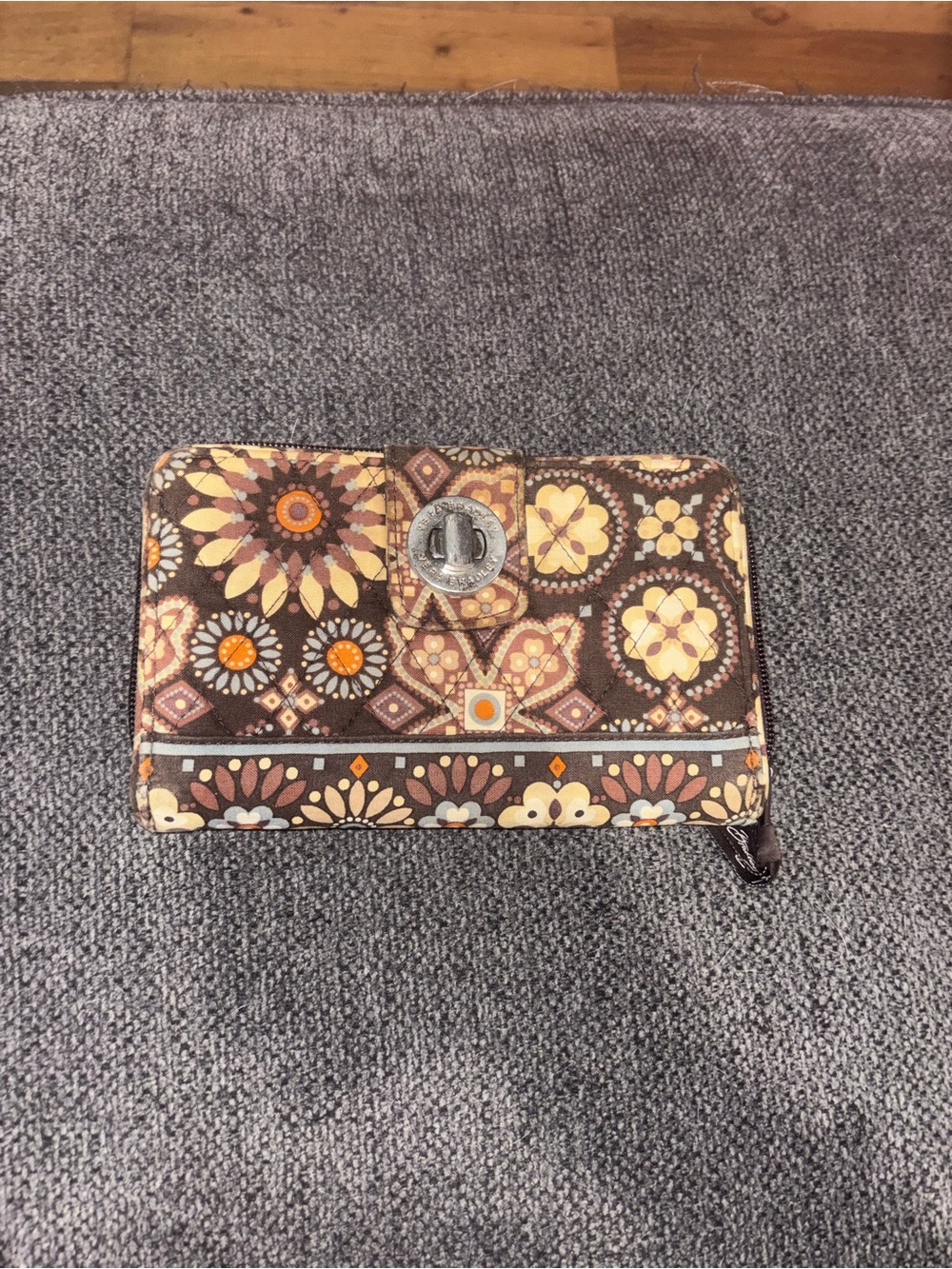 Vera Bradley Brown Floral Zip-Around Women’s Wallet with Kisslock Detail